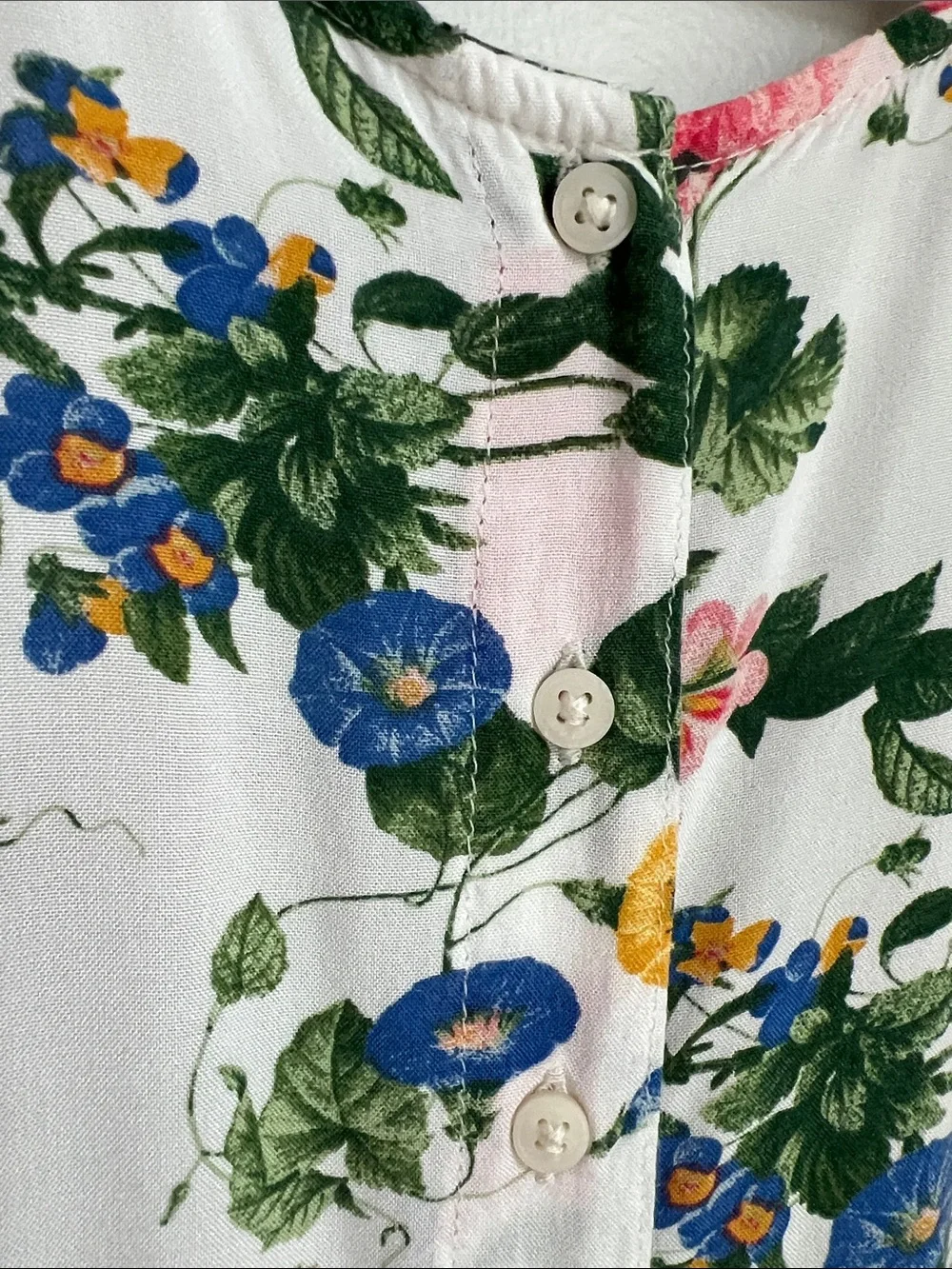 Old Navy | Kids White Floral Lite Pink Rose Button-Front Dress #564088-03 Medium